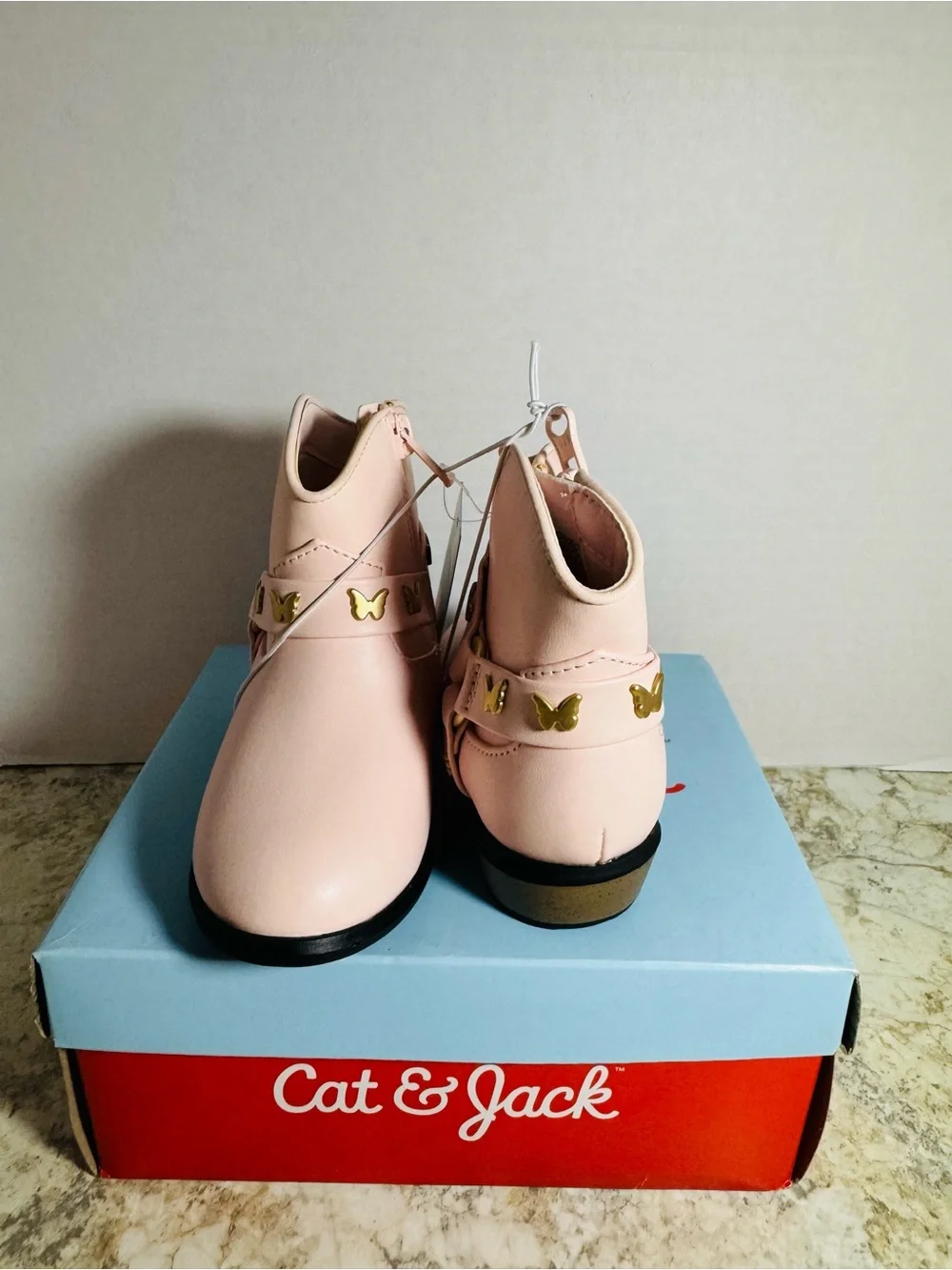 Cat & Jack Pink Girls' Butterfly Strap Ankle Boots Sz 7